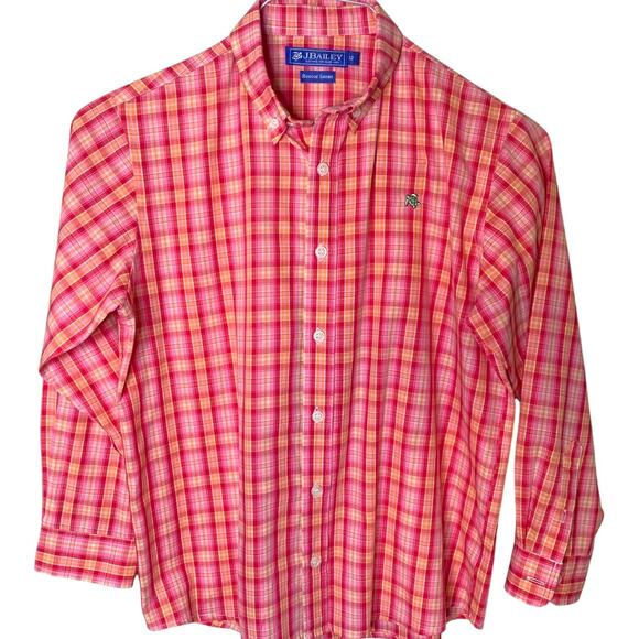 J. Bailey Roscoe Button Down Shirt Boys Size 12 Plaid Cotton Red Pink White - Picture 1 of 6